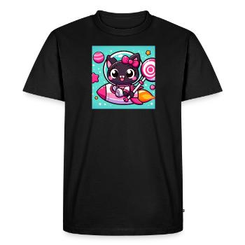 Chat de l’espace mignon / Fusée et sucette - T-shirt Premium bio Homme - noir - Devant - Nico (187cm)