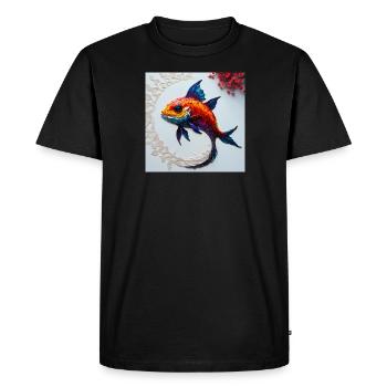 Colorful Oscar Fish Mosaic Floral Pattern - Men's Premium Organic T-Shirt - black - Front - Nico (187cm)