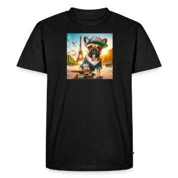 Charly le bouledogue fait du skateboard - T-shirt Premium bio Homme - noir - Devant - Nico (187cm)