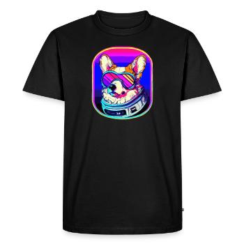 Futuristic Corgi Synthwave Dog Welsh - Men's Premium Organic T-Shirt - black - Front - Nico (187cm)