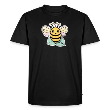 Cute happy bee on a leaf - Men's Premium Organic T-Shirt - black - Front - Nico (187cm)