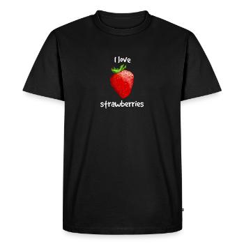J'aime les fraises - T-shirt Premium bio Homme - noir - Devant - Nico (187cm)