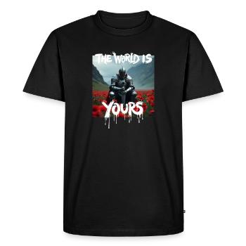 THE WORLD IS YOURS x FALLEN KNIGHT - Men's Premium Organic T-Shirt - black - Front - Nico (187cm)
