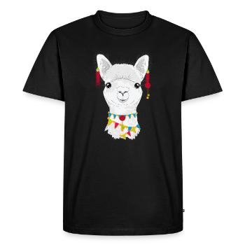 Colourfully decorated alpaca – charming animal motif - Men's Premium Organic T-Shirt - black - Front - Nico (187cm)