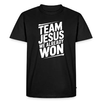 Team Jesus We Already Won - Men's Premium Organic T-Shirt - black - Front - Nico (187cm)