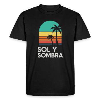 Sol et Ombre Palmier Sunset - T-shirt Premium bio Homme - noir - Devant - Nico (187cm)
