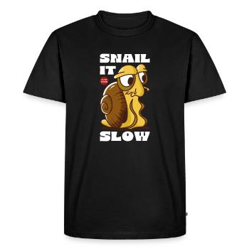 Snail It Slow Cartoon Snail Design - Men's Premium Organic T-Shirt - black - Front - Nico (187cm)