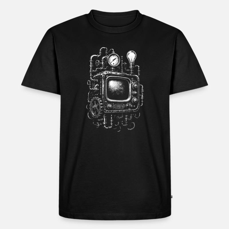 Steampunk-Fernseh-Engine - Männer Premium Bio T-Shirt - Schwarz