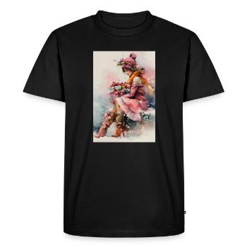 Fille d'hiver en aquarelle et cadeaux - T-shirt Premium bio Homme - noir - Devant - Nico (187cm)