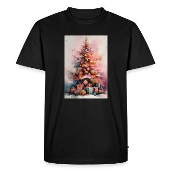 Pastel Watercolor Christmas Tree - Men's Premium Organic T-Shirt - black - Front - Nico (187cm)