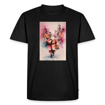 Santa aquarelle urbain et cadeaux - T-shirt Premium bio Homme - noir - Devant - Nico (187cm)