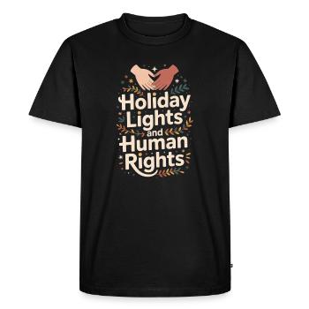 Lumières de Noël et droits de l’homme - T-shirt Premium bio Homme - noir - Devant - Nico (187cm)