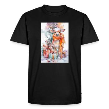 Watercolor Winter Deer with Gifts - Men's Premium Organic T-Shirt - black - Front - Nico (187cm)