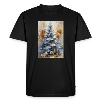 Arbre bleu de Noël et cerfs - T-shirt Premium bio Homme - noir - Devant - Nico (187cm)