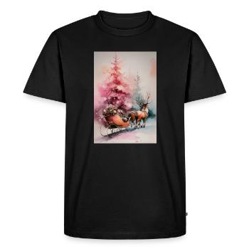 Pastel Christmas Sleigh - Men's Premium Organic T-Shirt - black - Front - Nico (187cm)