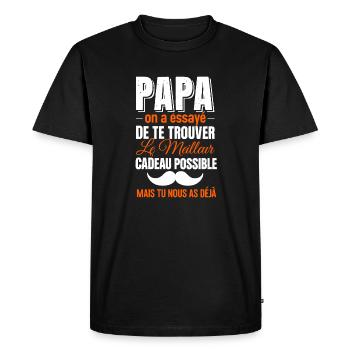 Papa en quête du cadeau parfait - T-shirt Premium bio Homme - noir - Devant - Nico (187cm)