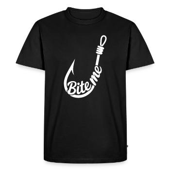 BiteMe Hooked Fishing Graphic - Men's Premium Organic T-Shirt - black - Front - Nico (187cm)