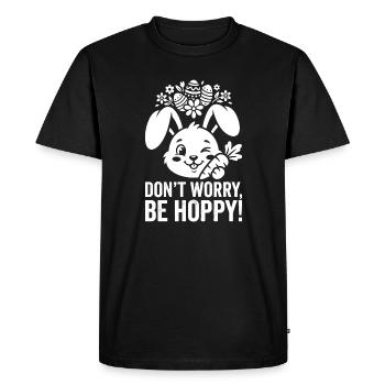 Lapin de Pâques Hoppy – Ne t’inquiète pas, sois hopp - T-shirt Premium bio Homme - noir - Devant - Nico (187cm)