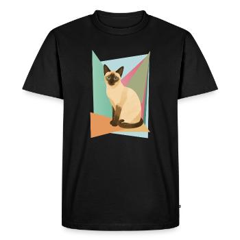 Élégant chat siamois dans un style géométrique - T-shirt Premium bio Homme - noir - Devant - Nico (187cm)