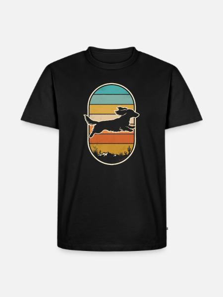 Dackel Springt Sonnenuntergang Retro Jagdhund - Männer Premium Bio T-Shirt - Schwarz
