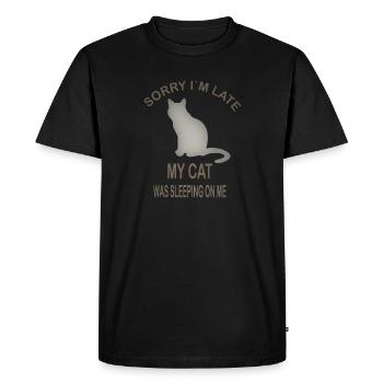 SORRY IM LATE MY CAT WAS SLEEPING ON ME - Men's Premium Organic T-Shirt - black - Front - Nico (187cm)