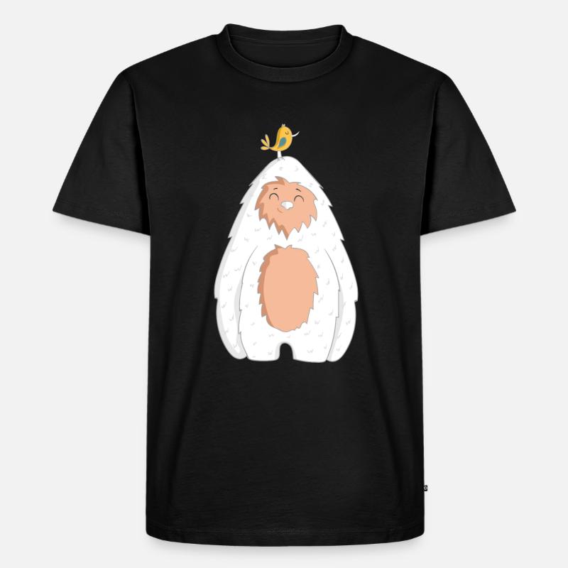Yeti mit Vogel - Männer Premium Bio T-Shirt - Schwarz