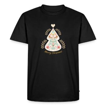 Folk Art Inspired Christmas Tree Illustration - Men's Premium Organic T-Shirt - black - Front - Nico (187cm)