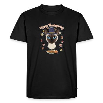 Amoureux des chats siamois I Happy Thanksgiving - T-shirt Premium bio Homme - noir - Devant - Nico (187cm)