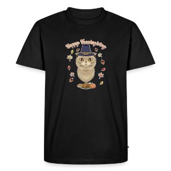 Scottish Fold Cat Lover I Joyeux Thanksgiving - T-shirt Premium bio Homme - noir - Devant - Nico (187cm)