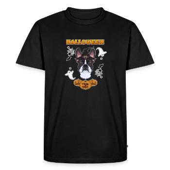 Joyeux Halloween I Dog Lover I Boston Terrier - T-shirt Premium bio Homme - noir - Devant - Nico (187cm)