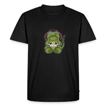 Crocodile With Gaming Controller I Funny Gaming I - Men's Premium Organic T-Shirt - black - Front - Nico (187cm)