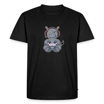 Hippo With Gaming Controller I Funny Gaming I - Men's Premium Organic T-Shirt - black - Front - Nico (187cm)
