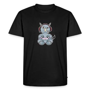 Rhino With Gaming Controller I Funny Gaming I - Men's Premium Organic T-Shirt - black - Front - Nico (187cm)