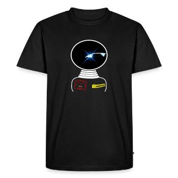 Robot Space Space observe un panneau d’avertissement - T-shirt Premium bio Homme - noir - Devant - Nico (187cm)
