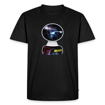 Robot Space Space observe un panneau d’avertissement - T-shirt Premium bio Homme - noir - Devant - Nico (187cm)