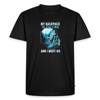 Outdoor Camping Hiking Backpacking - Men's Premium Organic T-Shirt - black - Front - Nico (187cm)