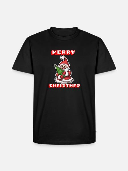 Merry Christmas I Xmas I 8 Bit Pixelated Santa - Men's Premium Organic T-Shirt - black