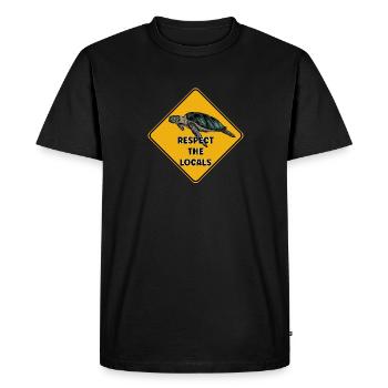 Panneau d’avertissement plongeur - Respectez les locaux - T-shirt Premium bio Homme - noir - Devant - Nico (187cm)