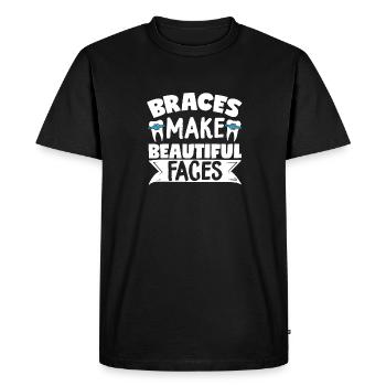 Les broches font de beaux visages Orthodontiste - T-shirt Premium bio Homme - noir - Devant - Nico (187cm)