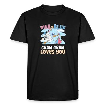 Gram-Gram rose ou bleu t’aime mieux grand-mère - T-shirt Premium bio Homme - noir - Devant - Nico (187cm)