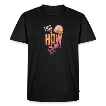 Voici comment je roule Distressed Quote Skateboard - T-shirt Premium bio Homme - noir - Devant - Nico (187cm)
