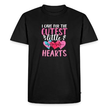 I Care For The Cutest Little Hearts - Men's Premium Organic T-Shirt - black - Front - Nico (187cm)