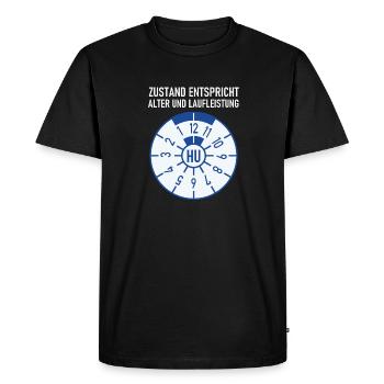 HU - Zustand entspricht Alter und Laufleistung - Männer Premium Bio T-Shirt - Schwarz - Vorne - Nico (187cm)
