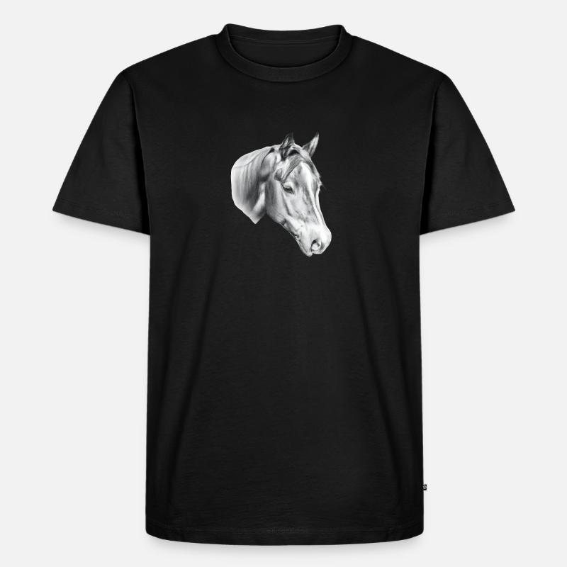 Pferdekopf Bleistiftzeichnung - Männer Premium Bio T-Shirt - Schwarz