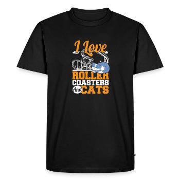 J’adore les montagnes russes et les chats Parc à thème Amuseme - T-shirt Premium bio Homme - noir - Devant - Nico (187cm)