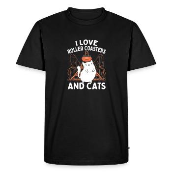Parc à thème Vacances J’adore les montagnes russes et le chat - T-shirt Premium bio Homme - noir - Devant - Nico (187cm)