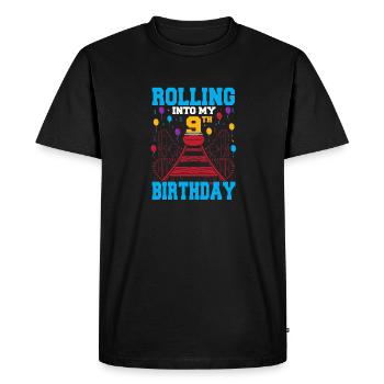 Rolling Into My 9th Birthday Amusement Park Roller - Men's Premium Organic T-Shirt - black - Front - Nico (187cm)
