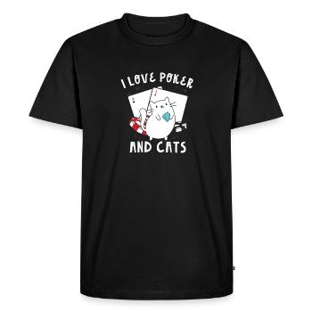 I Love Poker And Cats Play Cards Aces Spades Texas - T-shirt Premium bio Homme - noir - Devant - Nico (187cm)