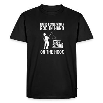 Pêche au poisson-chat Pêcheurs à la ligne - T-shirt Premium bio Homme - noir - Devant - Nico (187cm)