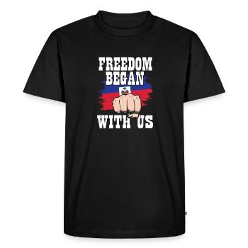 Mois du patrimoine haïtien Fierté haïtienne Début de la liberté - T-shirt Premium bio Homme - noir - Devant - Nico (187cm)